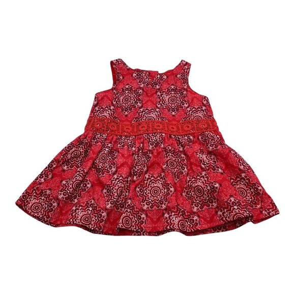 Nautica Baby Girl Handkerchief Dress 0-3M Sleeveless Red Medallion Print Cotton - Picture 1 of 15